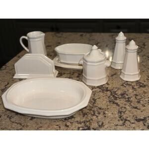 8pc Vintage Pfaltzgraff Heritage White Stoneware Serving Set